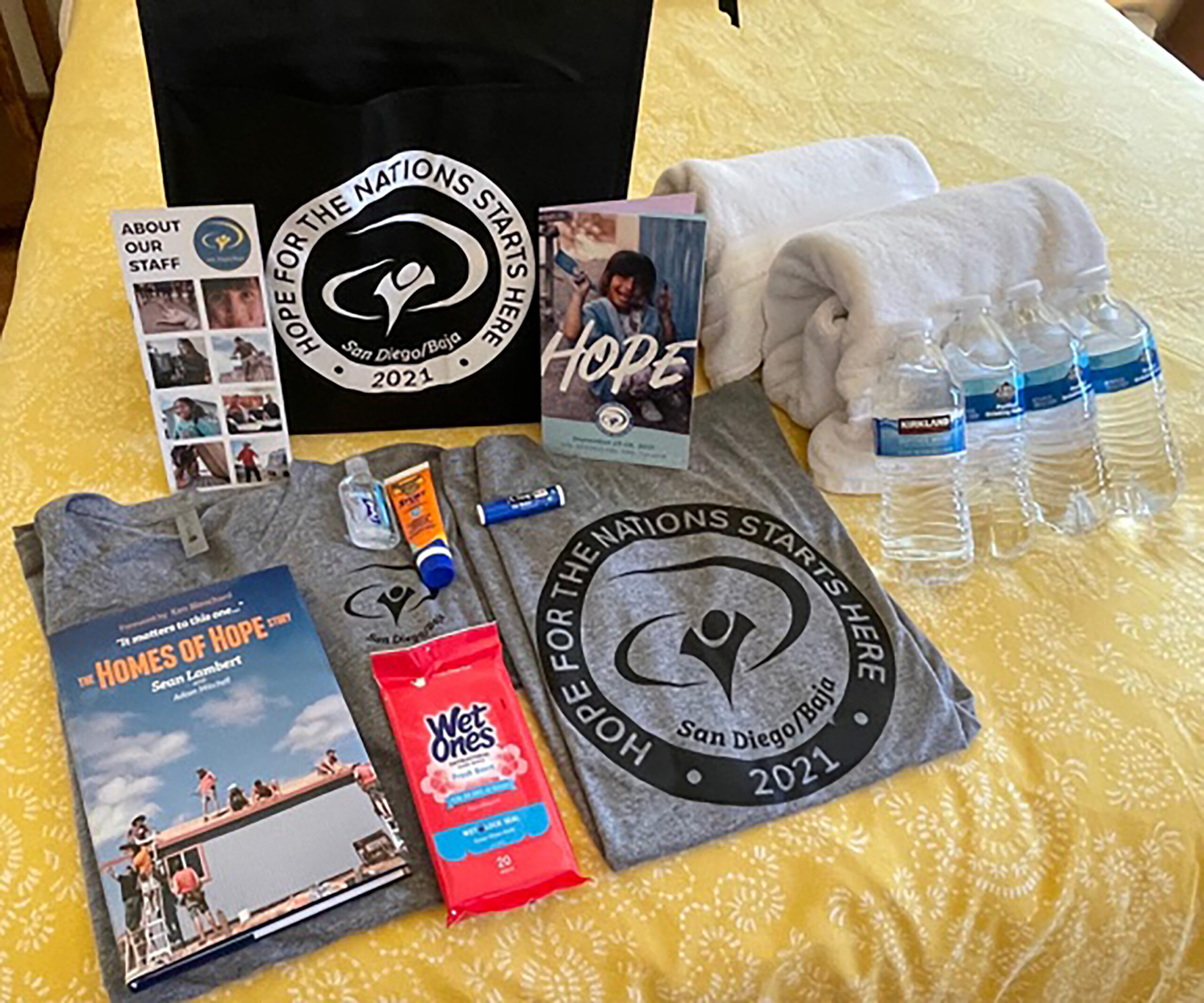 Items from Hope Kit on display on a yellow background.